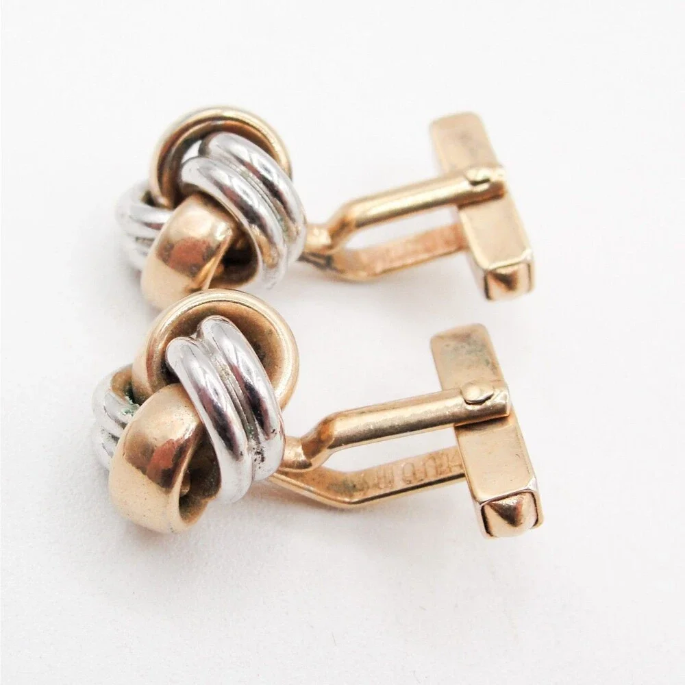 Vintage Swank Two Tone Gold Silver Love Knot Cufflinks Tie Clip Set Mens Jewelry